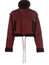 Off-white Cropped Faux Shearling-trimmed Suede Jacket In Burgundy