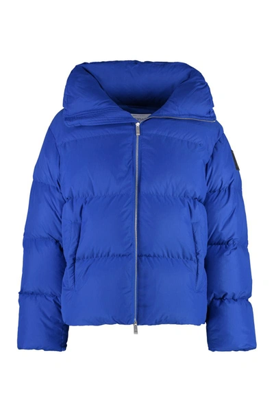 Off-white Logo-appliquéd Quilted Shell Hooded Down Jacket In Blue