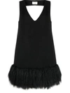 P.a.r.o.s.h Shearling Trim Sleeveless V-neck Minidress In Black