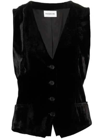 P.a.r.o.s.h V-neck Velvet Waistcoat In Black