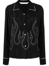 Palm Angels Flame-embroidered Shirt Crystal Embellishments In Black/silver