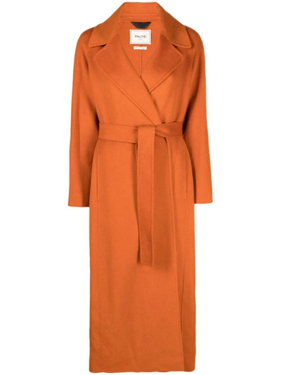 Paltò Belted Felted Maxi Coat In Orange