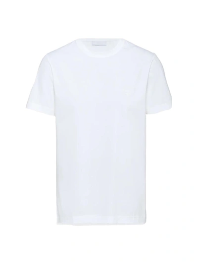 Prada Stretch Cotton T-shirt In Bianco