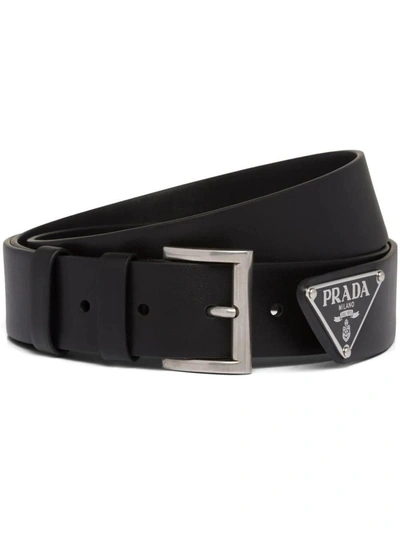 Prada Triangle-logo Leather Belt In Nero