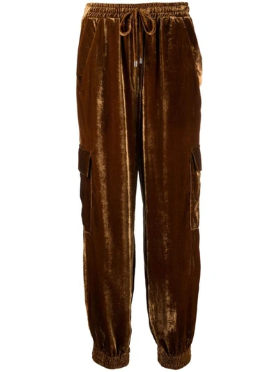 Semicouture Velvet-effect Cargo Trousers In Brown