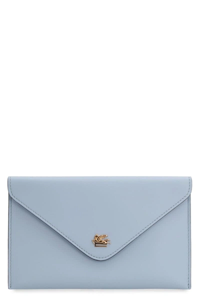 Etro Leather Flat Pouch In Blue