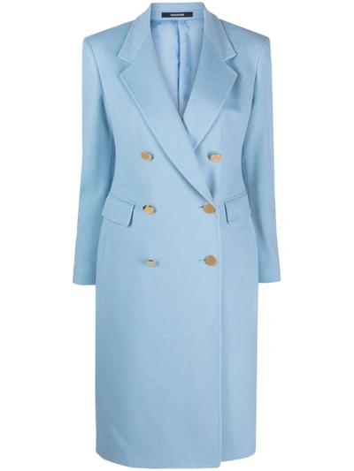 Tagliatore Wool And Cashmere Blend Double-breasted Coat In Cyan