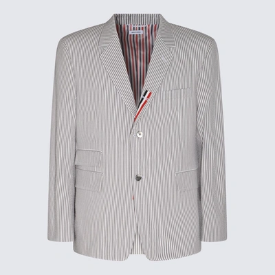 Thom Browne Seersucker Single-breasted Blazer In Med Grey