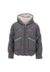 Thom Browne Wool Twill Patch Hooded Pocket Downfilled Down Jacket In Grey