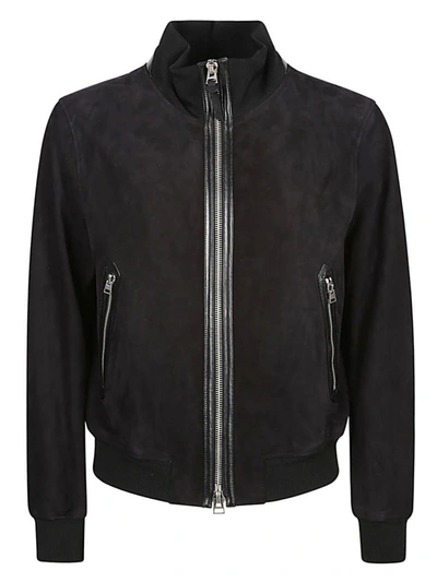 Tom Ford Leather Bomber Jacket In Black