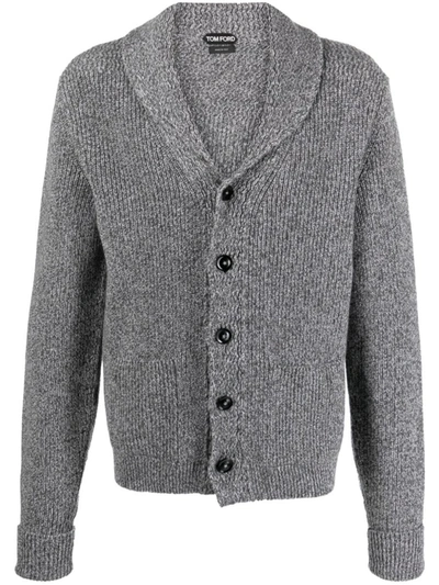 Tom Ford Chunky-knit Shawl-lapel Cardigan In Grey