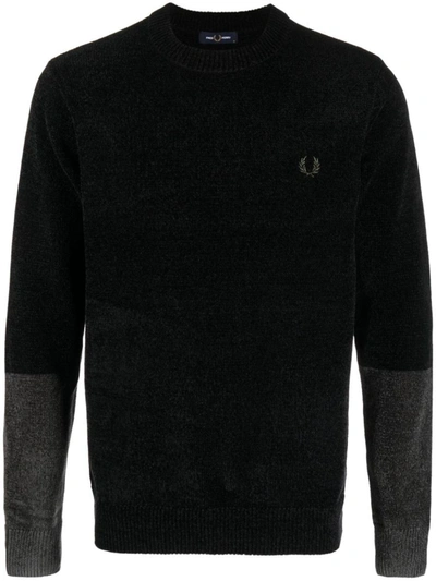 Fred Perry Chenille Colorblock Jumper In Black