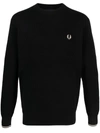 Fred Perry Crest-motif V-neck Sweater In Black