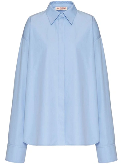 Valentino Long-sleeve Cotton Shirt In Blue