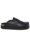 VERSACE VERSACE BLACK LEATHER SLIPPERS