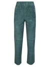 Via Masini 80 Elastic Waist Suede Trousers In Green