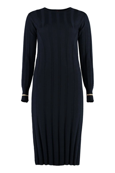 Max Mara Studio Leccio Virgin Wool Dress In Blue