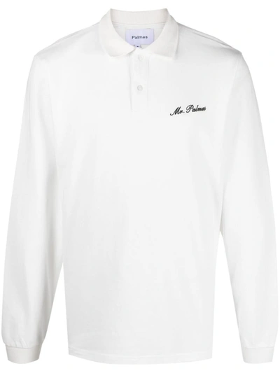 Palmes Mister Ls Logo-embroidered Polo Shirt In White