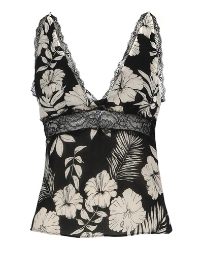 Pinko Floral-print Tank Top In Black