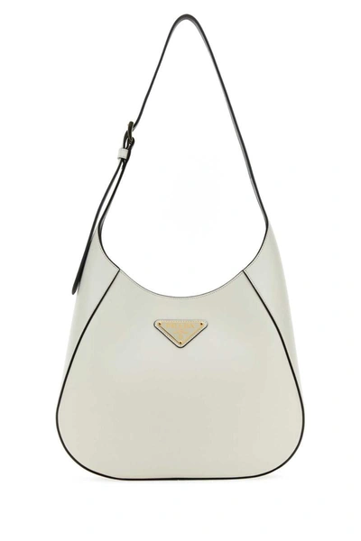 Prada City Calf Leather Hobo Bag In Neutral