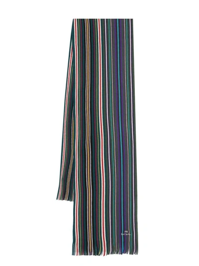 Ps By Paul Smith Spectrum Stripe Wool Scarf In Green