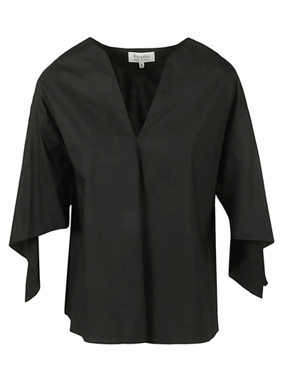 Psophia Cotton V-neck Top In Black