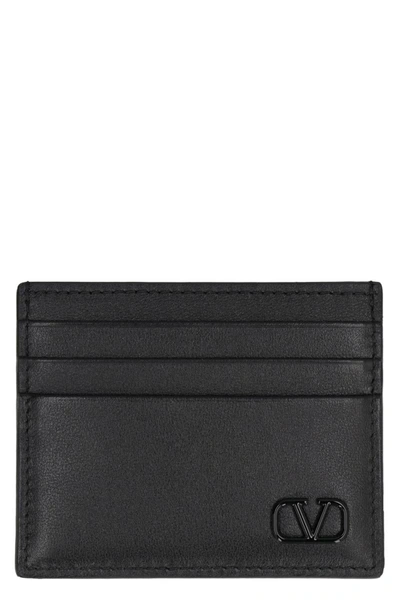 Valentino Garavani Valentino  - Vlogo Signature Leather Card Holder In Black