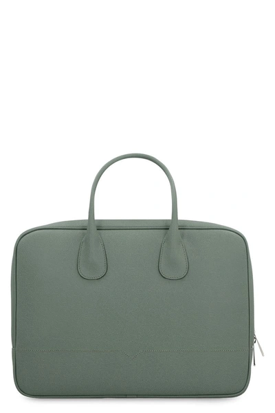 Valextra My Logo Leather Briefcase In Green