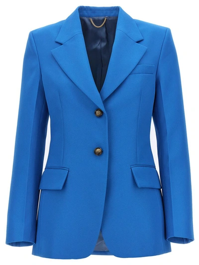 Victoria Beckham High Classic Button-front Blazer Jacket In Sapphire Blue