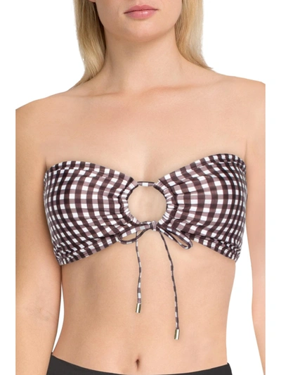 Peony Womens Tie Front Checkered Bikini Swim Top In White