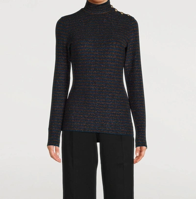 Smythe Buttoned Turtleneck Sweater In Blue/bronze Metallic Stripe In Multi