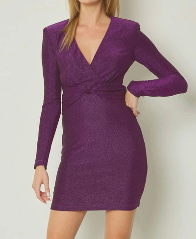 Entro Glittery V-neck Long Sleeve Mini Dress In Purple