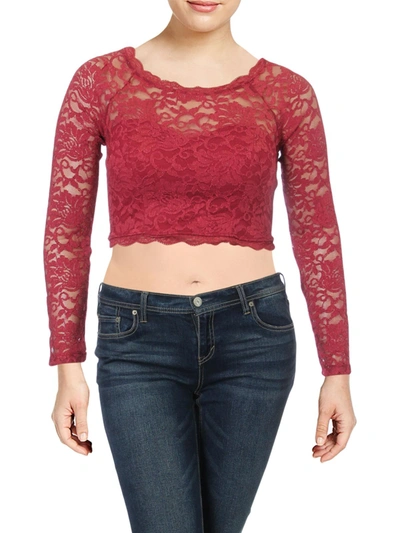 Sequin Hearts Juniors Womens Lace Glitter Crop Top In Red