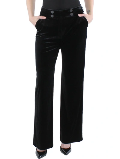Calvin Klein Petites Whitney Womens Velour Button Detail Wide Leg Pants In Black