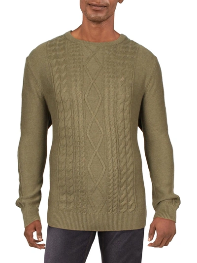 Nautica Mens Cotton Ribbed Trim Crewneck Sweater In Green