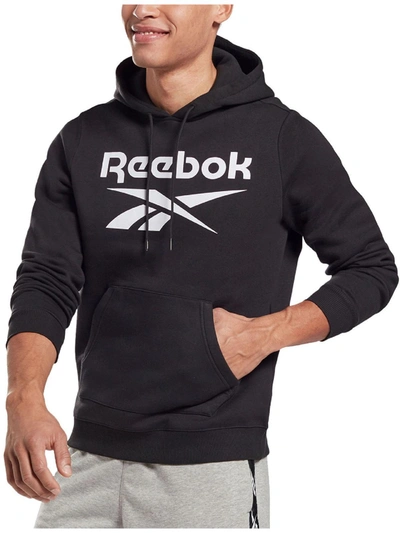Reebok Identity Fleece Stacked Logo Pullover Hoodie In Black