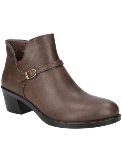 Easy Street Ellery Womens Faux Leather Block Heel Ankle Boots In Brown