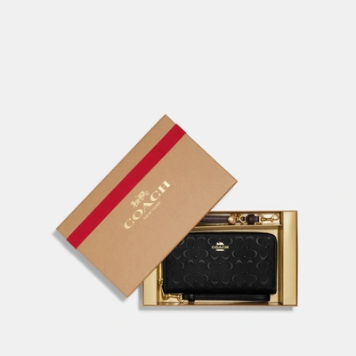 Coach Outlet Boxed Long Zip Around Wallet In Signature Leather In Black