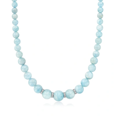 Ross-simons Aquamarine Bead Necklace With . Diamonds In Sterling Silver In Blue