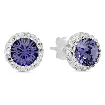 Max + Stone Sterling Silver 6mm Crystal Halo Black Stud Earrings In Purple