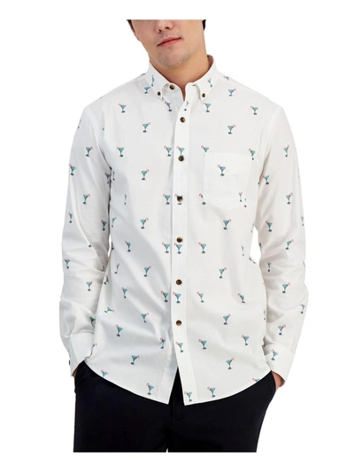 Club Room Holiday Mens Classic Fit Printed Button-down Shirt In White
