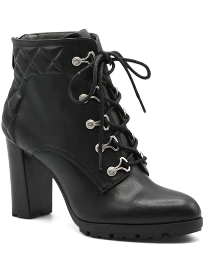 Adrienne Vittadini Trailer Womens Faux Leather Quilted Combat & Lace-up Boots In Black