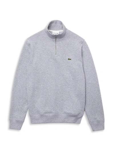 Lacoste Mens Zippered Stand-up Collar Cotton Sweatshirt In Silver Chine In Grey
