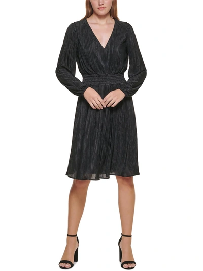 Kensie Dresses Womens Chiffon Smocked Sheath Dress In Black