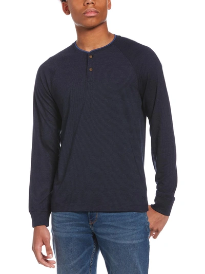 Perry Ellis Mens Pullover Knit Henley Shirt In Blue