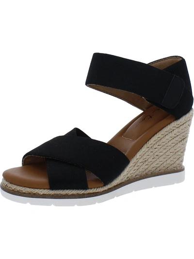 Me Too Gemma Womens Criss-cross Canvas Wedge Sandals In Black