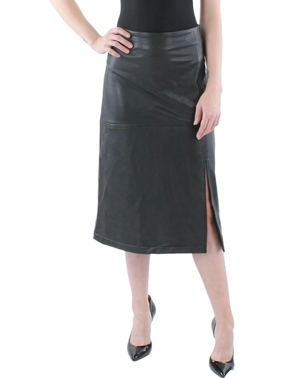 ANNE KLEIN WOMENS FAUX LEATHER KNEE PENCIL SKIRT