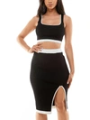 BEBE WOMENS CROP RIBBED TWO PIECE DRESS