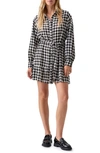 SANCTUARY HOUNDSTOOTH LONG SLEEVE RECYCLED POLYESTER SHIRTDRESS