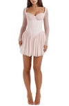 House Of Cb Vivi Underwire Long Sleeve Corset Minidress In Soft Peach